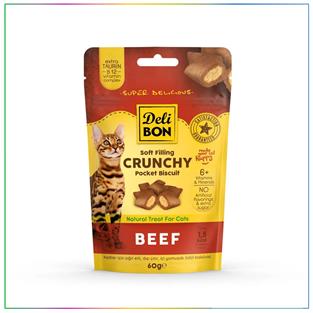 Delibon Cruncy İçi Dolgulu Kedi Ödül Bisküvisi Sığır Etli 60 Gram