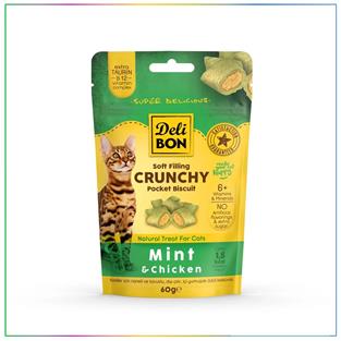 Delibon Cruncy İçi Dolgulu Kedi Ödül Bisküvisi Tavuklu ve Naneli 60 Gram